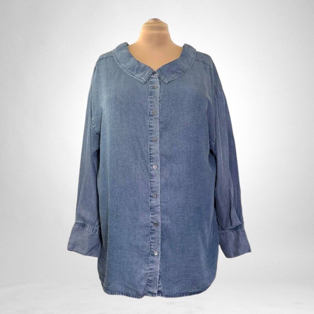 FATE Chambray V-Neckline Collar Button-Down Tunic Top, NEW! Size 2X